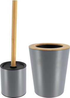 Badkamer accessoires set 2-delig - metaal/bamboe - grijs - stijlvol