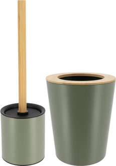 Badkamer accessoires set 2-delig - metaal/bamboe - groen - stijlvol