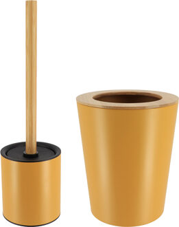Badkamer accessoires set 2-delig - metaal/bamboe - oker geel - stijlvol