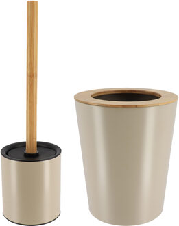 Badkamer accessoires set 2-delig - metaal/bamboe - taupe - stijlvol