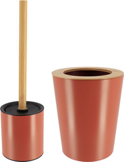 Badkamer accessoires set 2-delig - metaal/bamboe - terracotta - stijlvol