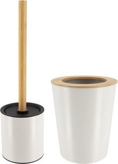 Badkamer accessoires set 2-delig - metaal/bamboe - wit - stijlvol