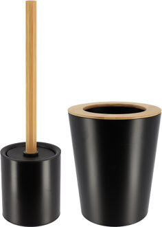 Badkamer accessoires set 2-delig - metaal/bamboe - zwart - stijlvol