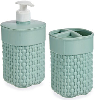 Badkamer accessoires set 2-delig pastel mintgroen van kunststof - Badkameraccessoireset