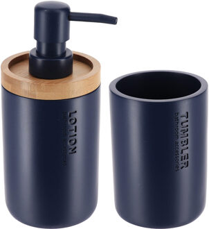 Badkamer accessoires set 2-delig - Polyresin/bamboe - blauw - robuust - matte coating