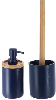 Badkamer accessoires set 2-delig - Polyresin/bamboe - blauw - robuust - matte coating