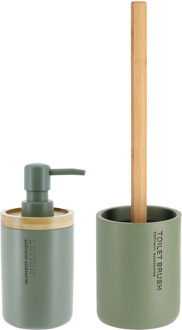 Badkamer accessoires set 2-delig - Polyresin/bamboe - groen - robuust - matte coating