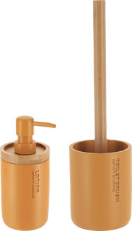 Badkamer accessoires set 2-delig - Polyresin/bamboe - oranje - robuust - matte coating