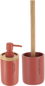 Badkamer accessoires set 2-delig - Polyresin/bamboe - terracotta - robuust - matte coating