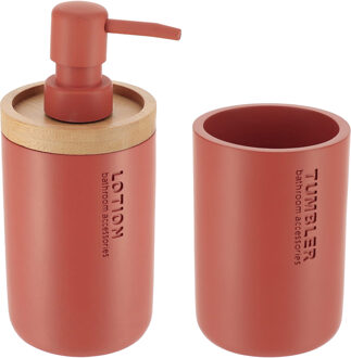 Badkamer accessoires set 2-delig - Polyresin/bamboe - terracotta - robuust - matte coating