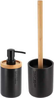 Badkamer accessoires set 2-delig - Polyresin/bamboe - zwart - robuust - matte coating