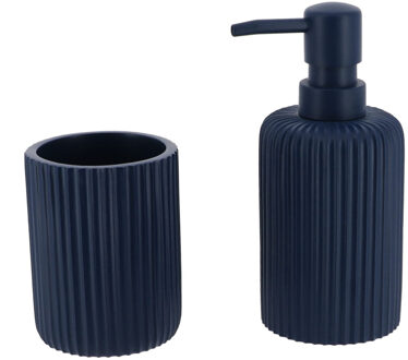 Badkamer accessoires set 2-delig - Polyresin - blauw - geribbeld