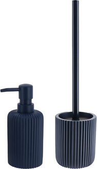 Badkamer accessoires set 2-delig - Polyresin - blauw - geribbeld