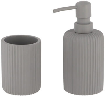 Badkamer accessoires set 2-delig - Polyresin - grijs - geribbeld