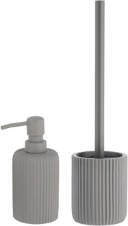 Badkamer accessoires set 2-delig - Polyresin - grijs - geribbeld