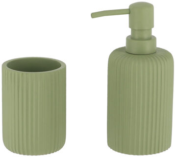 Badkamer accessoires set 2-delig - Polyresin - groen - geribbeld