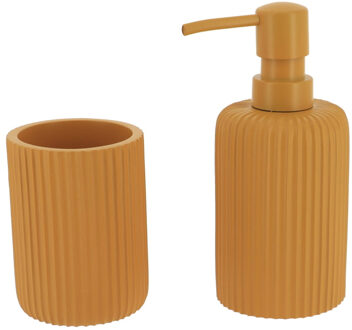 Badkamer accessoires set 2-delig - Polyresin - oranje - geribbeld