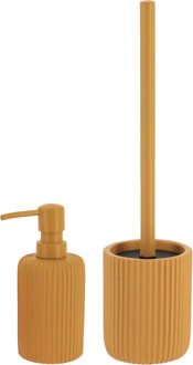Badkamer accessoires set 2-delig - Polyresin - oranje - geribbeld