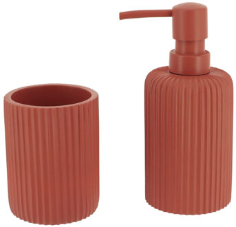 Badkamer accessoires set 2-delig - Polyresin - terracotta - geribbeld