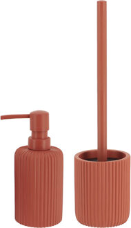 Badkamer accessoires set 2-delig - Polyresin - terracotta - geribbeld