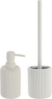 Badkamer accessoires set 2-delig - Polyresin - wit - geribbeld