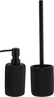 Badkamer accessoires set 2-delig - Polyresin - zwart - geribbeld