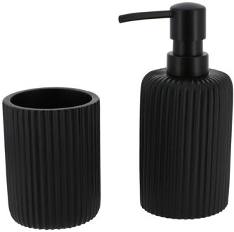 Badkamer accessoires set 2-delig - Polyresin - zwart - geribbeld