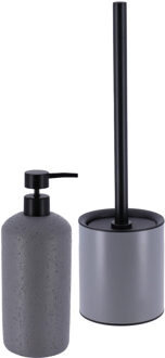 Badkamer accessoires set - 2-delig - Urban Stone - grijs - toiletborstel/zeeppomp