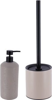 Badkamer accessoires set - 2-delig - Urban Stone - taupe - toiletborstel/zeeppomp