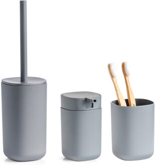 Badkamer accessoires set 3-delig - kunststof - antraciet grijs - modern - Badkameraccessoireset