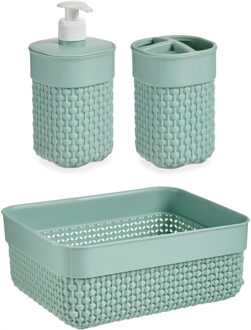 Badkamer accessoires set 3-delig pastel mintgroen van kunststof - Badkameraccessoireset