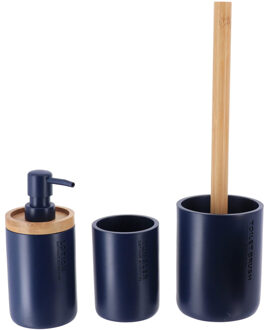 Badkamer accessoires set 3-delig - Polyresin/bamboe - blauw - robuust - matte coating