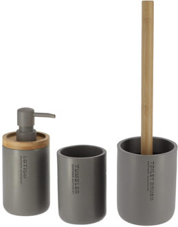 Badkamer accessoires set 3-delig - Polyresin/bamboe - grijs - robuust - matte coating