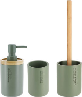 Badkamer accessoires set 3-delig - Polyresin/bamboe - groen - robuust - matte coating
