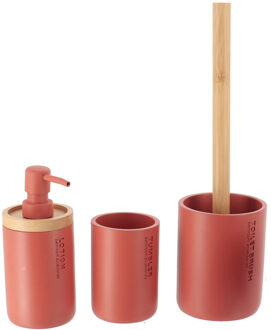 Badkamer accessoires set 3-delig - Polyresin/bamboe - terracotta - robuust - matte coating