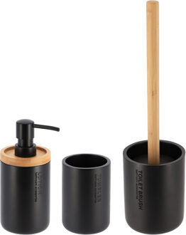 Badkamer accessoires set 3-delig - Polyresin/bamboe - zwart - robuust - matte coating