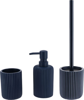 Badkamer accessoires set 3-delig - Polyresin - blauw - geribbeld