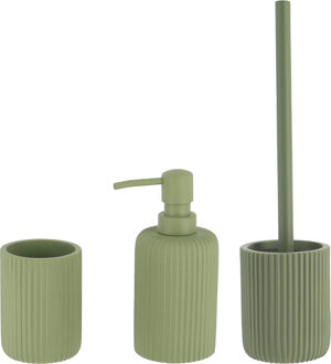 Badkamer accessoires set 3-delig - Polyresin - groen - geribbeld