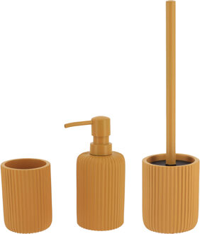 Badkamer accessoires set 3-delig - Polyresin - oranje - geribbeld