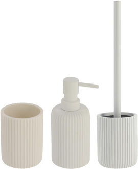 Badkamer accessoires set 3-delig - Polyresin - wit - geribbeld