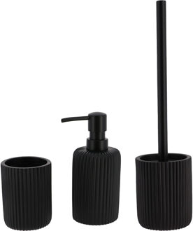 Badkamer accessoires set 3-delig - Polyresin - zwart - geribbeld