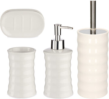 Badkamer accessoires set 4-delig creme wit van keramiek - Badkameraccessoireset