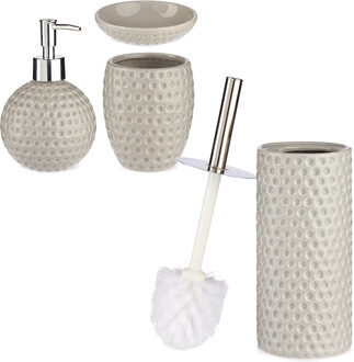 Badkamer accessoires set 4-delig kiezelgrijs/taupe van keramiek - Badkameraccessoireset