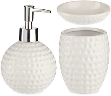 Badkamer accessoires set met stippen 3-delig wit van keramiek - Badkameraccessoireset