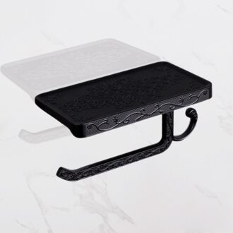 Badkamer Accessoires Set Mobiele Telefoon Houder Ruimte Aluminium Antieke Rolhouder Met Plank Wc-papier Doos Muur Mount zwart