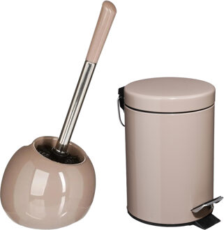 Badkamer accessoires set - taupe - pedaalemmer/wc-borstel - Badkameraccessoireset