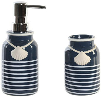 Badkamer accessoires setje drinkbeker en zeeppompje 18 cm beach blue/white