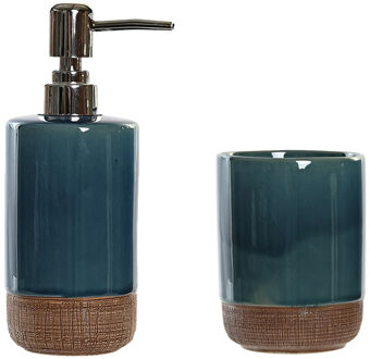 Badkamer accessoires setje drinkbeker en zeeppompje 18 cm emerald