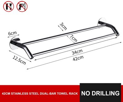 Badkamer Accessoires Wandmontage Handdoekenrek Dubbele Handdoek Houder Rail Rvs Handdoek Organizer Rack Voor Keuken Badkamer 42cm dual bar