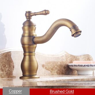 Badkamer Basin Sink Geborsteld Goud Kraan 360 Graden Rotatie Koperen Mixer Enkel Handvat Vintage Tap Cold Water Gat Kranen